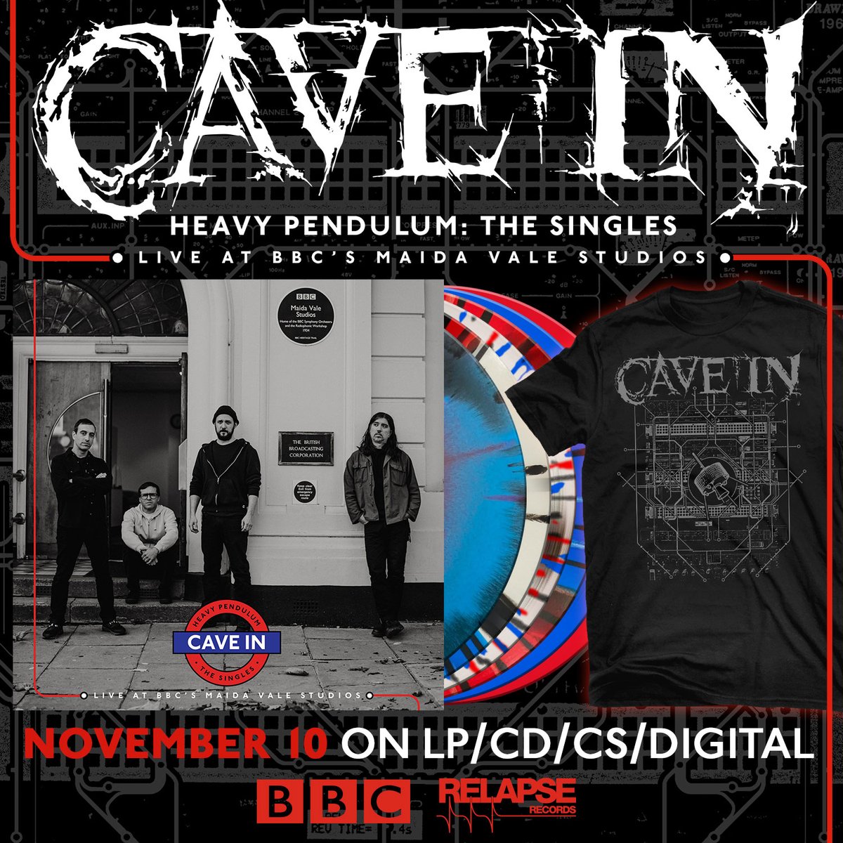 CAVE IN (@cave_in_boston) on Twitter photo Heavy Pendulum: The Singles - Live at BBC's Maida Vale out November 10 on LP/CD/CS & streaming now via <a href="/RelapseRecords/">Relapse Records</a>!
orcd.co/cavein-maidavaโฆ
The live audio is taken from CAVE IN's <a href="/BBC/">BBC</a> "In Session At Maida Vale" while on <a href="/Radio1RockShow/">Radio 1 Rock Show</a> with <a href="/DanielPCarter/">๐ฏ๐๐๐๐๐ ๐ป ๐ฎ๐๐๐๐๐</a>! Heavy Pendulum: The Singles - Live at BBC's Maida Vale out November 10 on LP/CD/CS & streaming now via <a href="/RelapseRecords/">Relapse Records</a>!
orcd.co/cavein-maidavaโฆ
The live audio is taken from CAVE IN's <a href="/BBC/">BBC</a> "In Session At Maida Vale" while on <a href="/Radio1RockShow/">Radio 1 Rock Show</a> with <a href="/DanielPCarter/">๐ฏ๐๐๐๐๐ ๐ป ๐ฎ๐๐๐๐๐</a>!