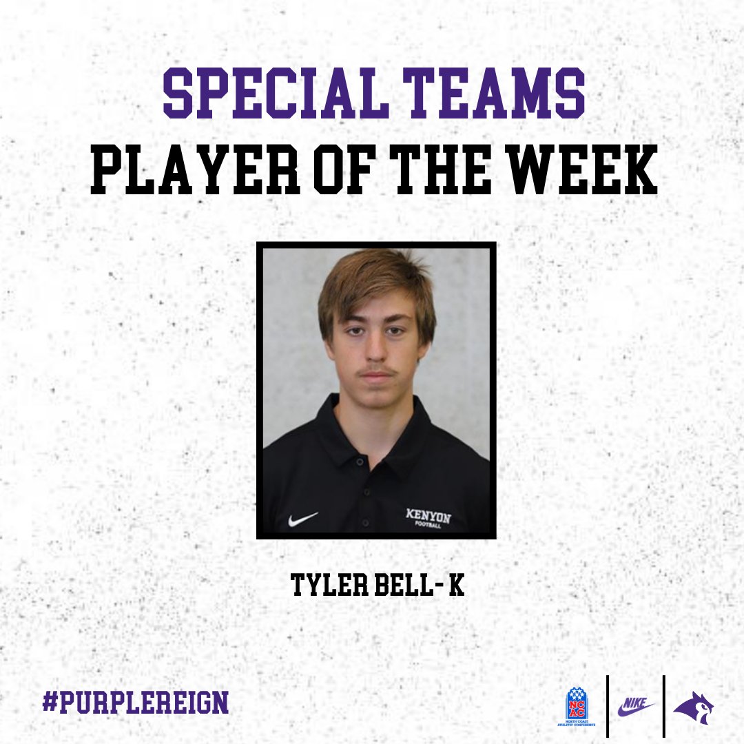 KenyonFootball's tweet photo. SPECIAL TEAMS PLAYER OF THE WEEK VS WITTENBERG

TYLER BELL- K  

#PurpleReign 🦉🟣 https://t.co/6Ecnr3G8Wn