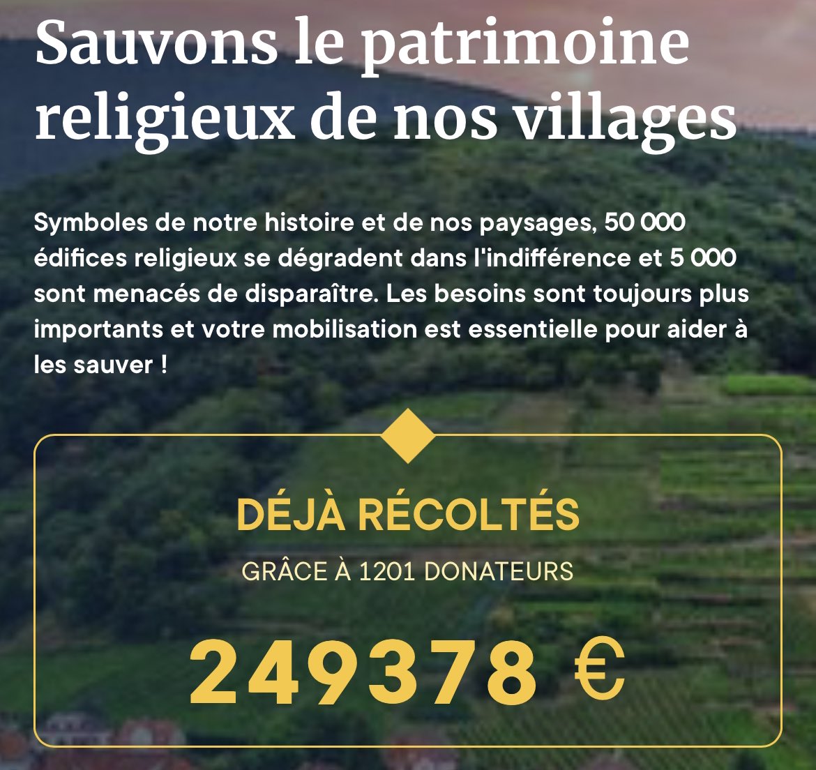 Alexandre Giuglaris (@agiuglaris) on Twitter photo Serez-vous le donateur qui fera passer le compteur au-dessus de 250 000€ ?
Pour faire un don à la <a href="/fond_patrimoine/">Fondation du patrimoine</a>
fondation-patrimoine.org/les-projets/sa… Serez-vous le donateur qui fera passer le compteur au-dessus de 250 000€ ?
Pour faire un don à la <a href="/fond_patrimoine/">Fondation du patrimoine</a>
fondation-patrimoine.org/les-projets/sa…