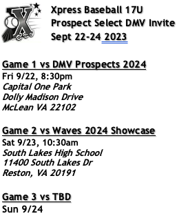 XPressNational's tweet photo. 🚨🚂⚾️ Xpress Baseball 17U begins fall action this weekend at the @PSBaseballinc DMV Invite. 

Schedule below. https://t.co/3SRFV1AZGH