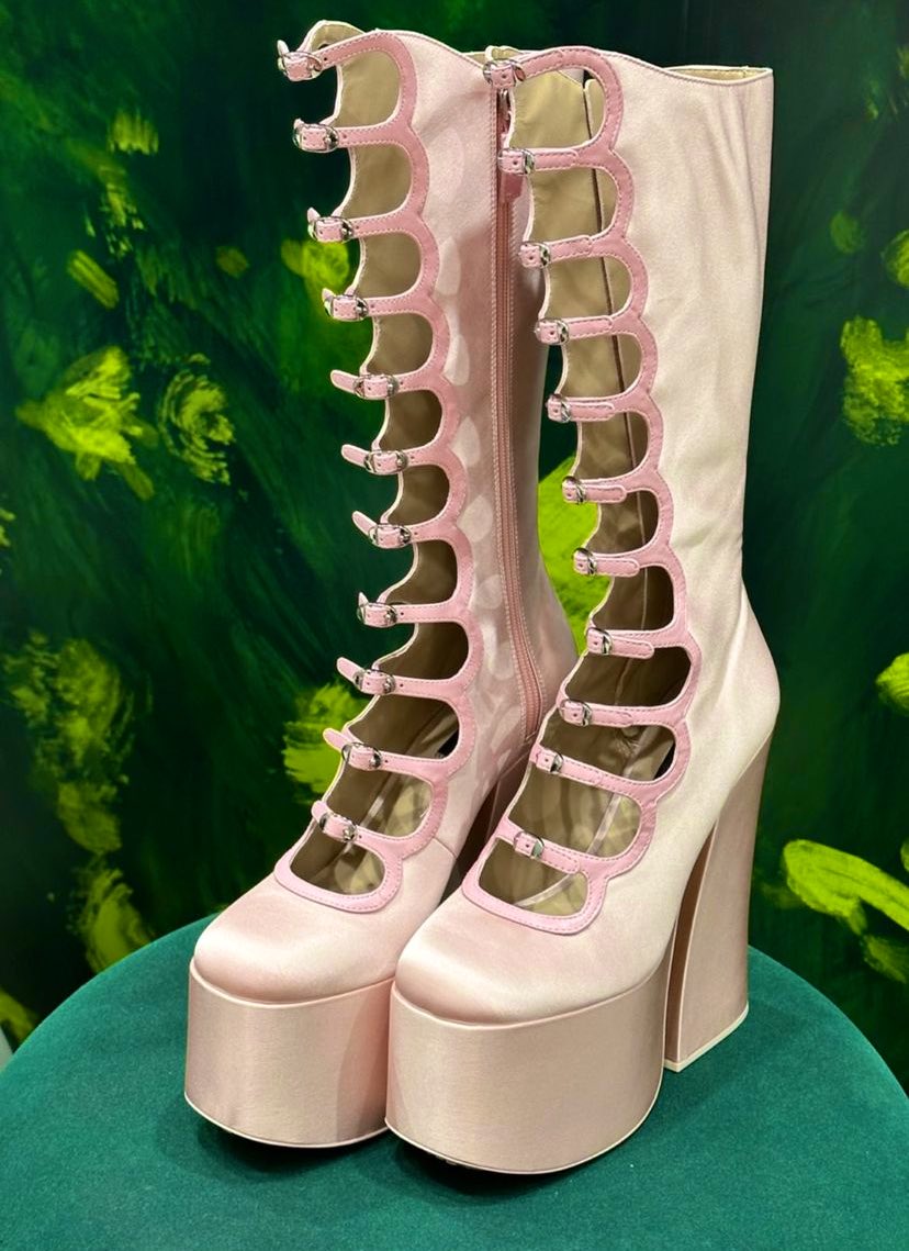 Pink satin KiKi boots