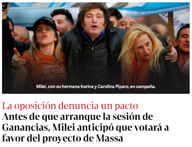 CarlosMaslaton's tweet photo. Anticipado desde estas columnas. Imposible que Milei votara en contra de la reducción de impuestos. Decepciona a muchos seguidores, mala suerte, el plan de Massa es correcto, hay que aprobarlo. Y el pacto Massa-Milei existe desde el 2020, es electoral y es político también, vale. https://t.co/C3AsZm9K10