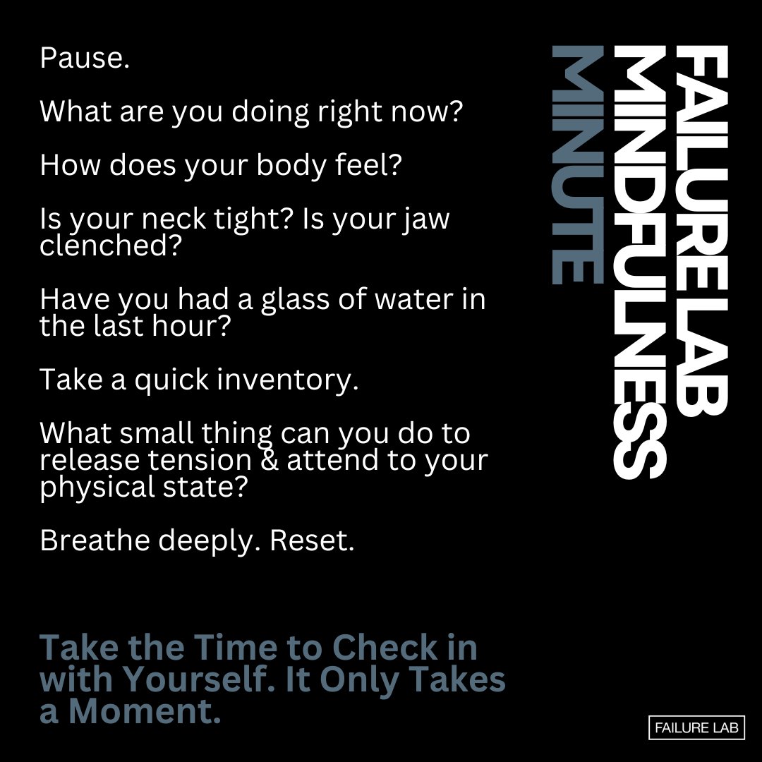 FailureLab's tweet image. Slow your scroll. This is a reminder to check in with yourself. Did you do it? Good. Now carry on with your day.

#failurelab #3breathmeditations #mindfulleadership #selfcare