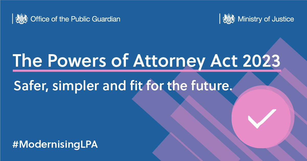 Office of the Public Guardian (@opggovuk) on Twitter photo We are delighted to announce a key milestone in our plans to modernise lasting powers of attorney and make the system safer, simpler and fit for the future. Read the full story: gov.uk/government/new… We are delighted to announce a key milestone in our plans to modernise lasting powers of attorney and make the system safer, simpler and fit for the future. Read the full story: gov.uk/government/new…