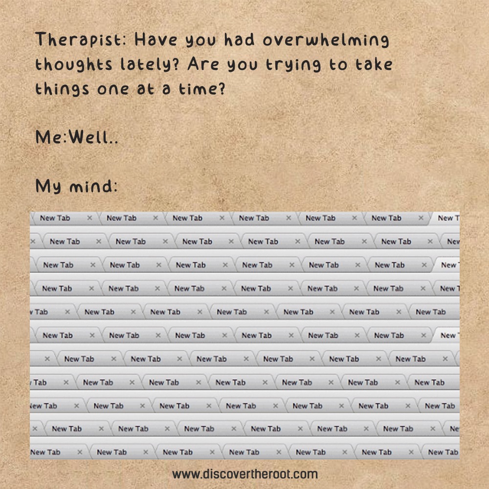 Ever felt like your mind's a web browser with way too many tabs open When the therapist asks if you're taking things one at a time... 🤯?

We've all been there! How do you find focus and clarity when the mental tabs pile up? Share your tips below!

#DiscoverTheRoot #therapy
