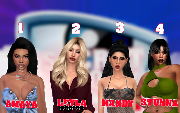 banijaysimsprod's tweet image. AMAYA, LEYLA (Sharon), MANDY &amp;amp; STUNNA sont les quatre nominées de la semaine 😱

Soutenez votre candidate préférée, pour n'avoir aucun regrets ! 🤫(Votes illimités et ouverts jusqu'à Vendredi 12H00) !
👉forms.gle/HTHG3RK9nvvJNb…