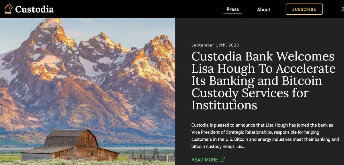 custodiabank's tweet photo. WELCOME @lisa_hough_! Lisa brings her decade+ career in energy trading to @custodiabank, where she will help the US #Bitcoin &amp; energy industries meet their banking &amp; bitcoin custody needs, including integrations w/ their banking &amp; capital markets providers
https://t.co/Kee77ERxFu https://t.co/1W2emH7jkA