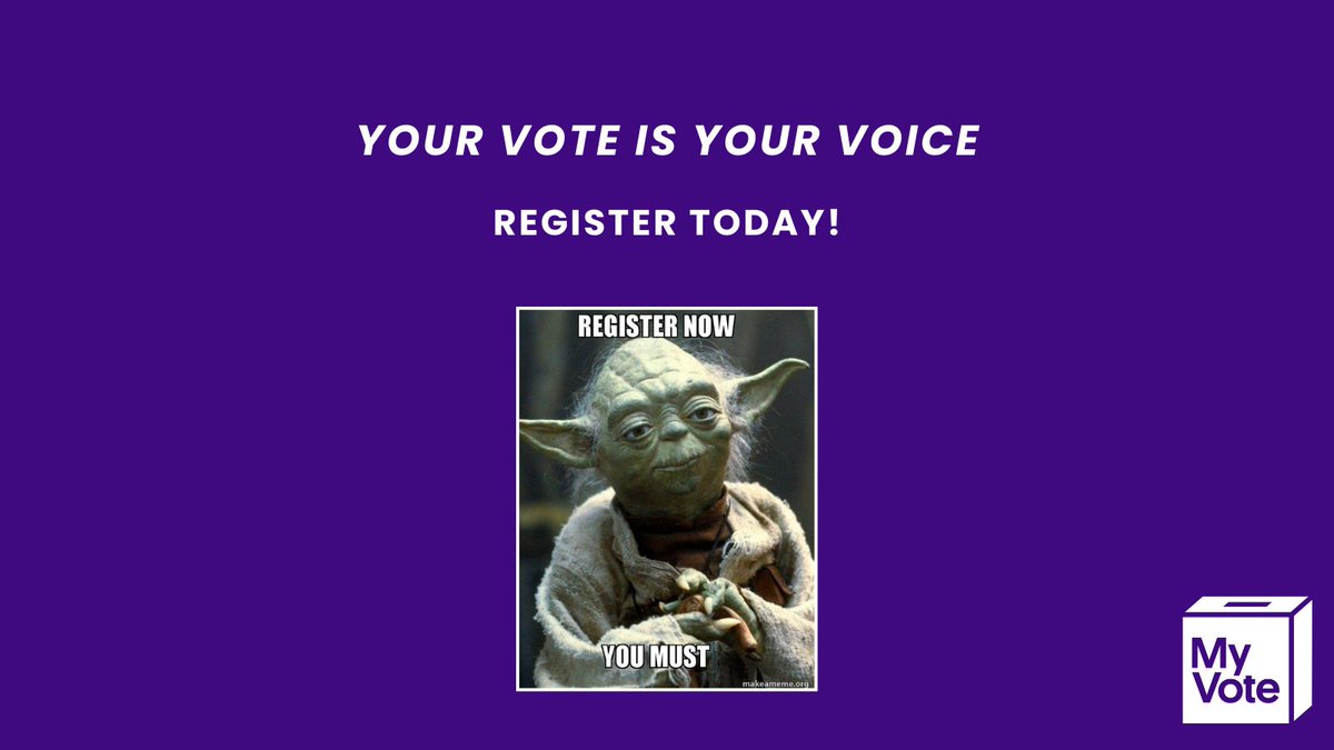 MyVoteProject's tweet photo. today is national voter registration day! you can register to vote at  https://t.co/t5Awi59NfL. happy registering and may the ballots be with you! #RegisterToVote #MyVoteProject https://t.co/mr7YyENKGT