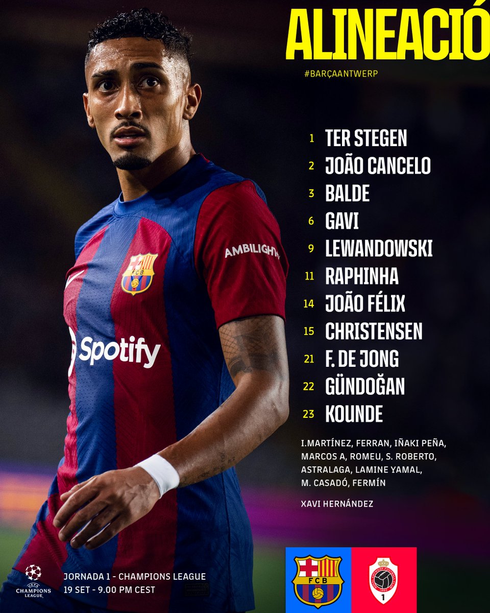 FCBarcelona's tweet photo. 🚨 BARÇA XI! 🚨
#BarçaAntwerp https://t.co/xPcbwfme2A