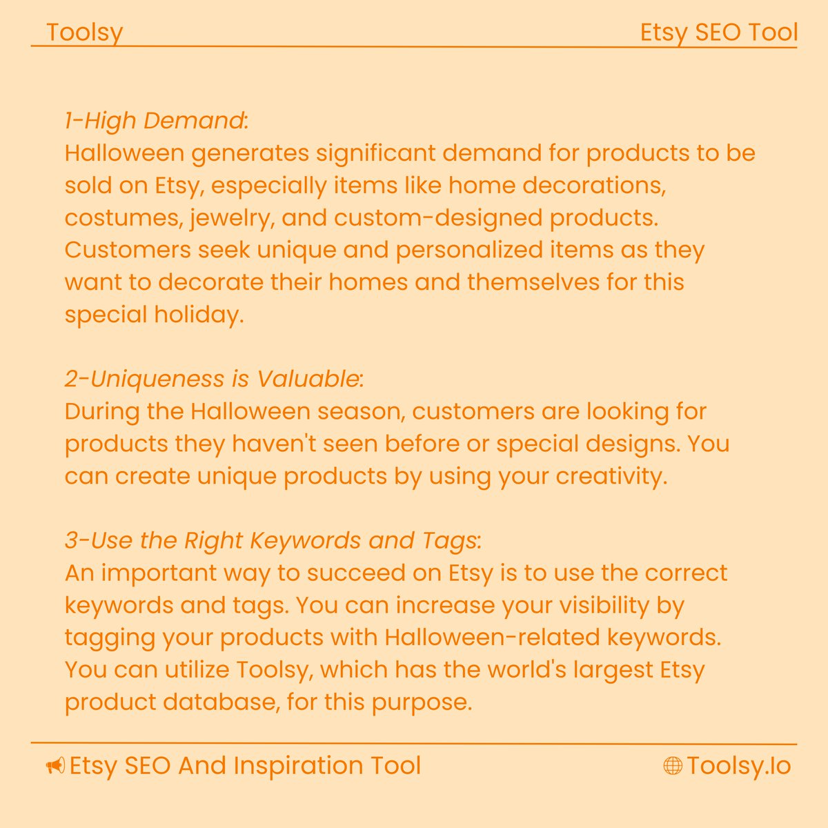Toolsy_io's tweet photo. 🚀 Discover Etsy's potential during Halloween with reports from Toolsy ⬇⬇
#toolsy #etsyseo #etsyhalloween #etsytools https://t.co/vSvTuYKH4T
