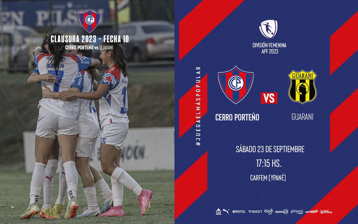 CerroFutbolFEM's tweet photo. 🎶🎵 ¡Yo te quiero CERRO a vos! 🔵🔴

Cerro Porteño 🆚 Guarani

Sábado 23 Septiembre

🏟️ CARFEM

📺 @tigosportspy 

#JueganEllas ⚽️🌪️ 🔵🔴 https://t.co/xceChCR7l3
