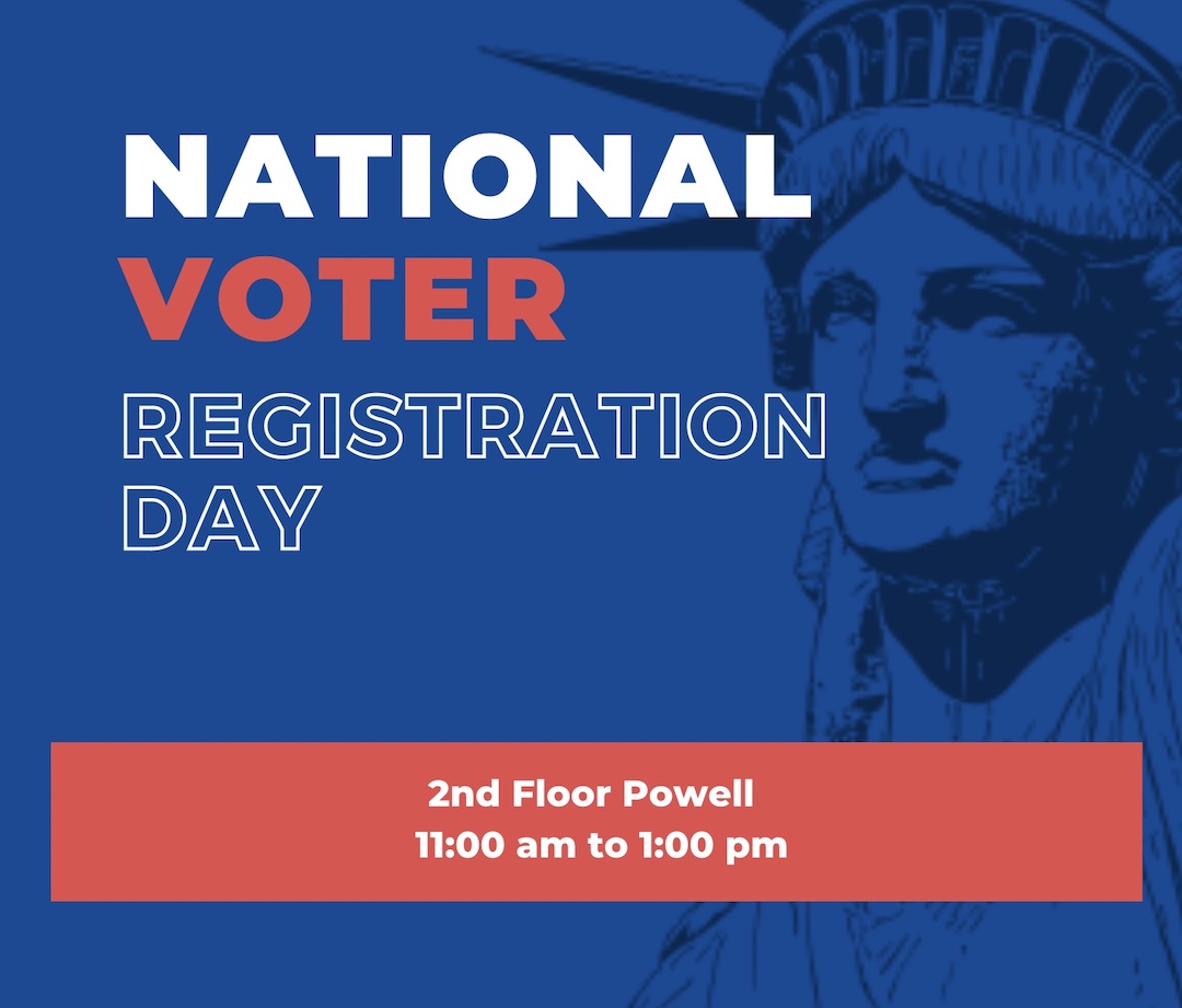 Today is National Voter Registration Day! Your vote counts, and so does your voice. Join us at the 2nd floor of Powell Center from 11-1pm to register, learn, and get some free merch. #alfredu #alfreduniversity #nationalvoterregistrationday