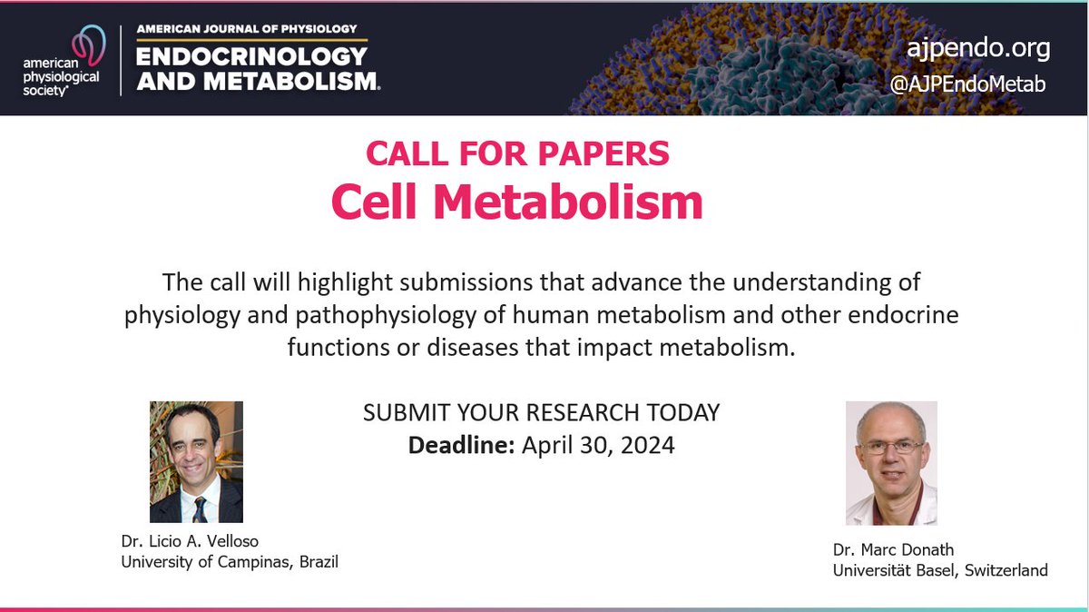 🆕 Call for Papers: Clinical Metabolism🚨
The editorial team of AJP–Endocrinology and Metabolism invites submissions of Research Articles, Short Reports, Methods and Resources, Perspectives, and Reviews related to Clinical Metabolism
Link: ow.ly/RMQT50PNe5j
<a href="/APSPublications/">APS Publications</a>