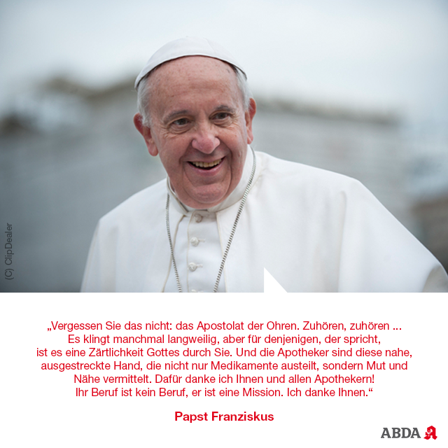 ABDA_Berlin's tweet photo. #Papst #Franziskus hat das Personal der Vatikan-#Apotheke empfangen und in seiner Ansprache den besonderen Auftrag des Apothekenteams auf den Punkt gebracht. https://t.co/kpOG7C3354
