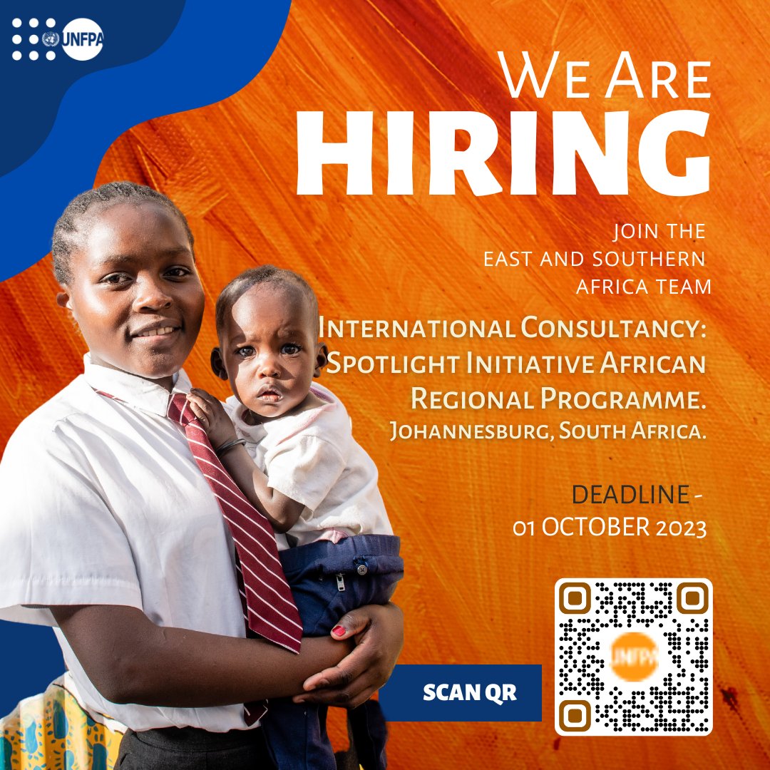 UNFPA_ESARO's tweet photo. ⚠️ #JobAlert: We are looking for a consultant to identify and document the most significant impacts of the Spotlight Initiative African Regional Program.
🗓️ Apply by October 01, 2023
🔗 https://t.co/nU9VHFBRnJ / or scan the #QRCode
#InternationalPost #UNJobs #UNFPA https://t.co/JhuwStztY8