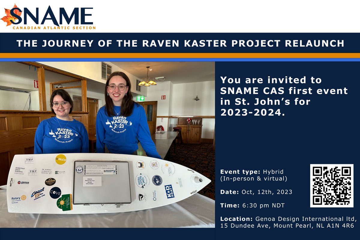 Join @snamecas & @genoadesign for the first event of @SNAME_HQ in St. John's, featuring @ravenkaster project.  

In-person  RSVP: communities.sname.org/events/event-d…

Virtual  RSVP: communities.sname.org/events/event-d…

#SNAMECAS #navalarchitecture #marineengineering #shipdesign #maritimeindustry