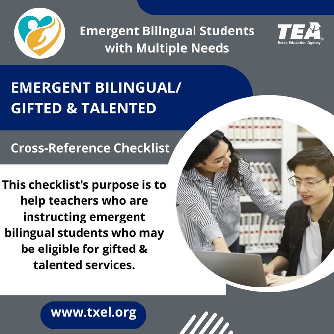 This checklist is to help teachers identify emergent bilingual students who should be considered for Gifted and Talented services. #emergentbilingual #englishlearners #giftedandtalented #texaseducationagency