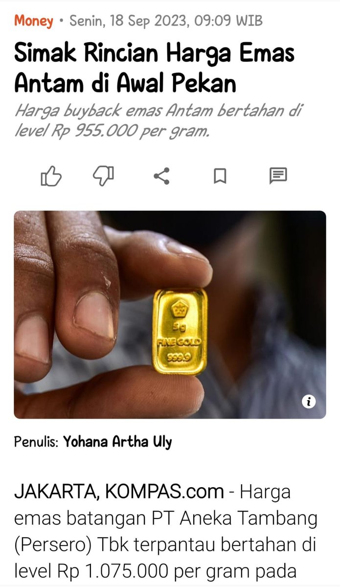 BagusBewok's tweet photo. yang selalu gw nantikan dari @kompasdotcom tuh update harga emas Antam setiap minggunya. Jadi tau deh kapan harus keep atau lepas emas. @henryakbar #giveawaypestaporakompascom #kuiskompascom #jernihmelihatdunia #giveaway #pestapora @kosmpasent @pestapestapora https://t.co/keplQiS5Lp