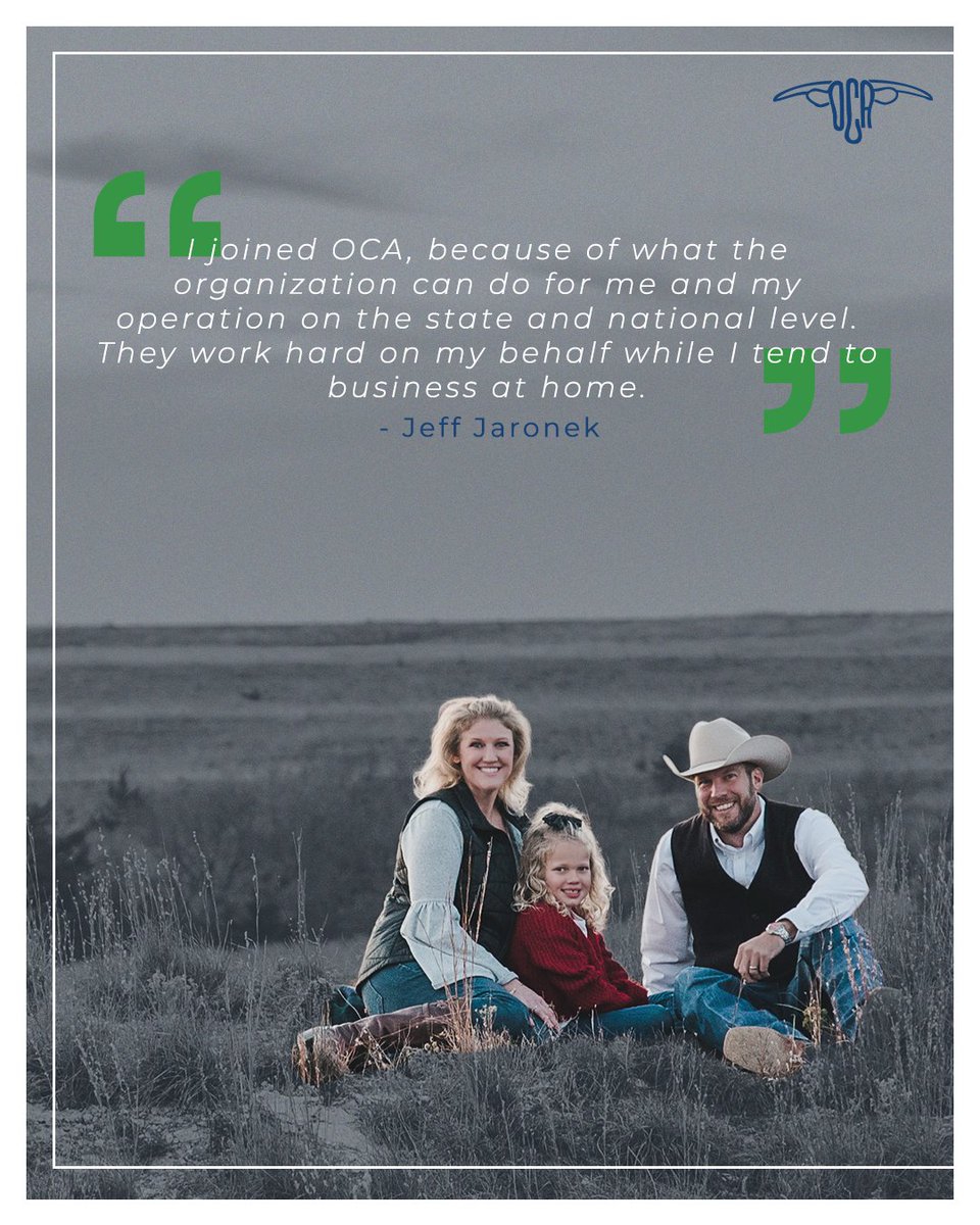 Jeff Jaronek, OCA member and one of the SW Directors, and his wife, Tara, raise their daughter on their family's operation. Jeff has been involved in agriculture his whole life and currently works as a loan officer for Farm Credit of Western Oklahoma.
