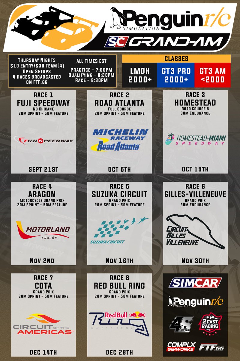 blakereynolds66's tweet photo. SimCAR Grand Am is back this Thursday!

GTP/GT3 action broadcast on @FTF_Racing 

Discord link in @SimCARLeague’s bio. Lemme know if you wanna race ⬇️ https://t.co/L4GTPWBtQX