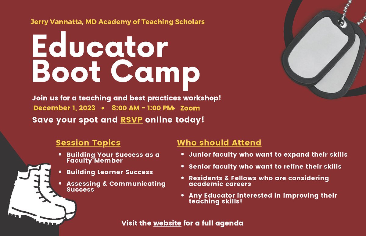 OUCOMfaculty's tweet image. Are you a new educator? Are you wanting to brush up on your teaching skills? Our Academy of Teaching Scholars is offering a Boot Camp in December to help you apply best practices to your medical education skills. medicine.ouhsc.edu/faculty-staff/…