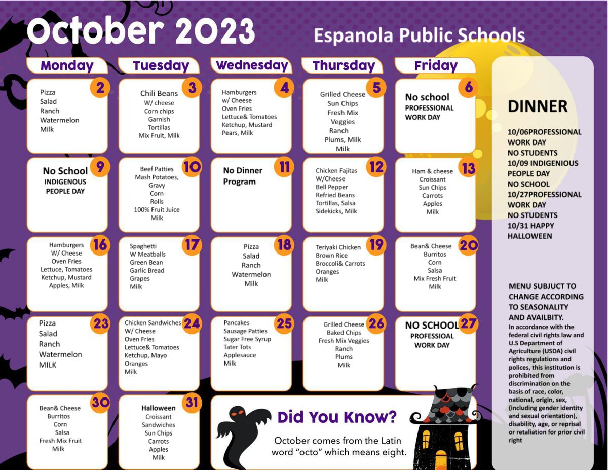 CFVMiddleSchool's tweet image. Hello October!

Check out the menus for this fall season.

See attached menus for what&apos;s cooking in October:

What dish are you most excited to try?

#OctoberMenu #FallFlavors