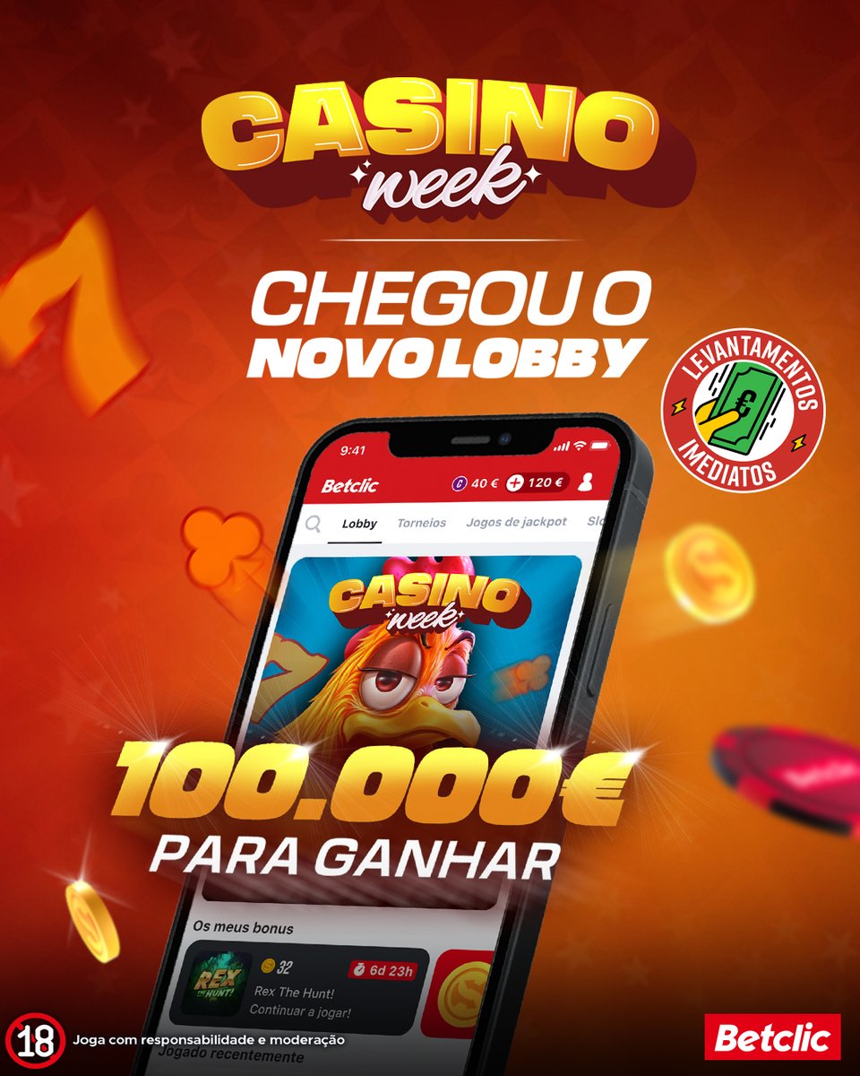 🎰 Para celebrar o novo lobby de casino, lançámos a CASINO WEEK com Prize Drop de 100.000€! Vamos sortear 10€ de Bónus para 10 pessoas.

- Segue a <a href="/BetclicPortugal/">Betclic Portugal 🔞</a>
- Dá RT + FAV
- Comenta o teu Username Betclic

1 comentário por pessoa.
Vencedores anunciados amanhã.