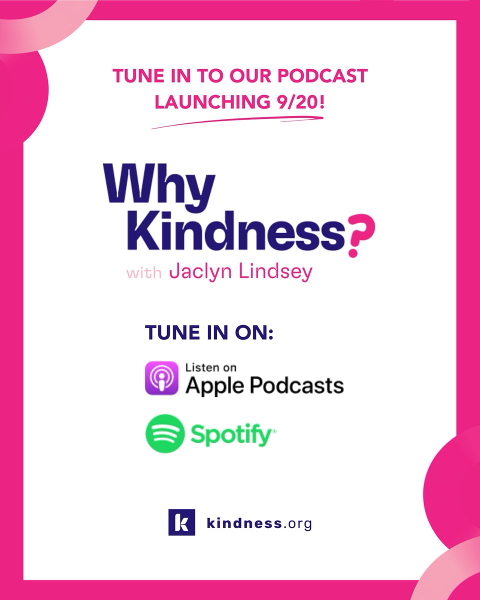 kindness_org's tweet photo. #WhyKindness? promises to take you on an eye-opening journey through the minds of entertainers, thought leaders, scientists, and everyday changemakers.

Tune into the first 3 episodes wherever you listen to #podcasts on 9/20🎙️ https://t.co/9KKrYPdRdG