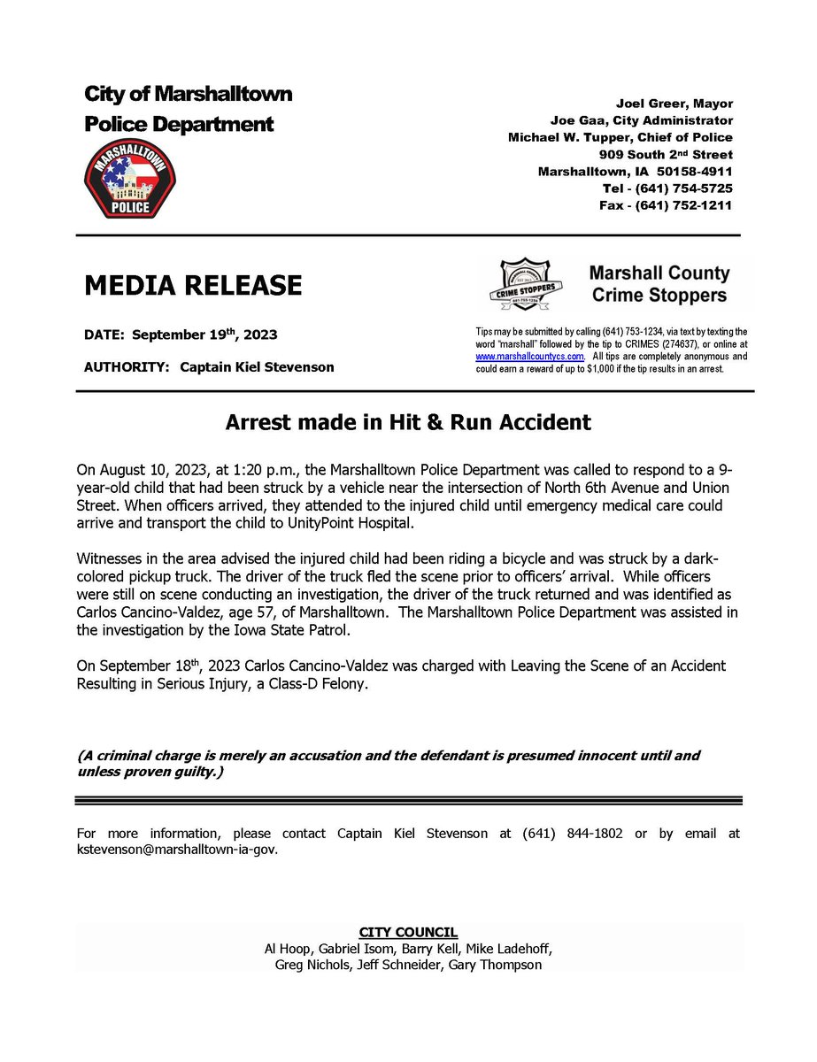 MARSHALLTOWN IOWA POLICE DEPARTMENT tweet media