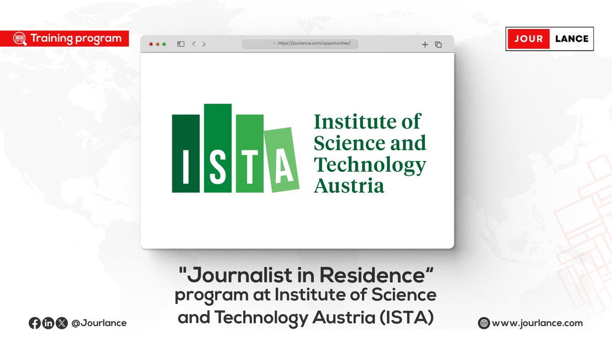 Jourlance's tweet photo. The Institute of Science and Technology Austria (ISTA) offers a paid "Journalist in Residence" program. Participants will dive into pioneering research, interact with scientists, and bring science to a broader audience. Apply before October 31st.
Details👉https://t.co/mF5SWGYrgf https://t.co/CVXv9c6rQ9