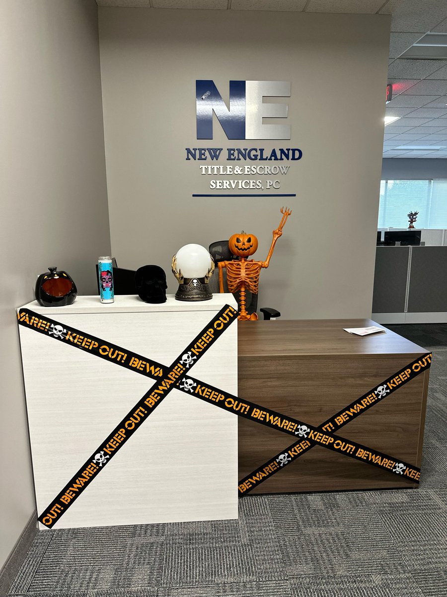 newenglandtitle's tweet photo. 🎃👻 Spook-tacular Update! Our office is now all decked out for Halloween, and our Pumpkin Skeleton can't wait to greet you! 🎃💀 Come on in for your closings—if you dare—and experience some holiday spirit with a spooky twist! 🦇🕸️ #HalloweenInOffice #ClosingsJustGotSpookier 🚪🔑 https://t.co/tMf0vBR10G
