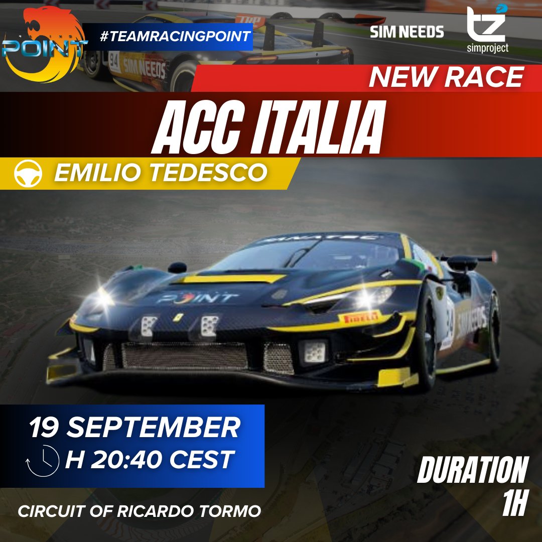 TeamRacingPoint's tweet image. See you tonight🤩

#simracing #simdriver #simracer #car #cars #motorsport #racing #race #virtualracing #esportsracing #fanatec #simucube #assettocorsa