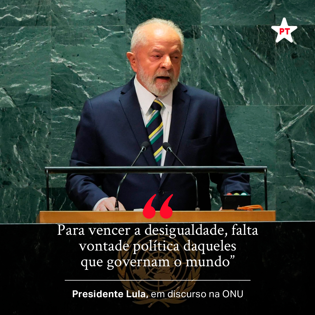 ptbrasil's tweet photo. O Brasil voltou a ter voz. O Brasil voltou a ter vez! O presidente Lula está na ONU representando nosso povo 🇧🇷 https://t.co/2z4PclHxmO