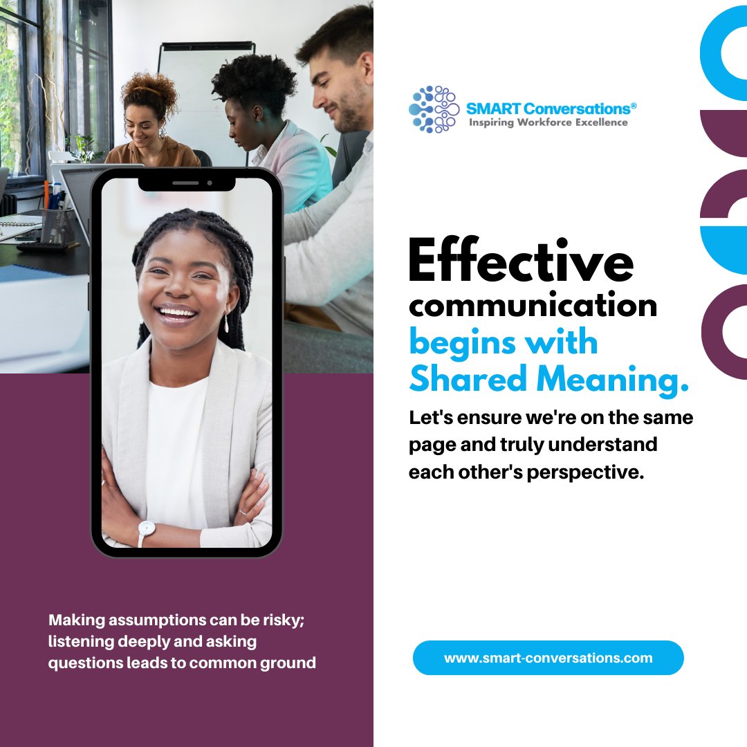 SMARTCon23's tweet image. "Unlock the power of effective communication with SMART Conversations®. 🚀 Start building Shared Meaning today and watch your organization thrive, one conversation at a time. 💬 LINK IN BIO

-
#SMARTConversations #EffectiveCommunication #SharedMeaning #OrganizationalEffectiveness