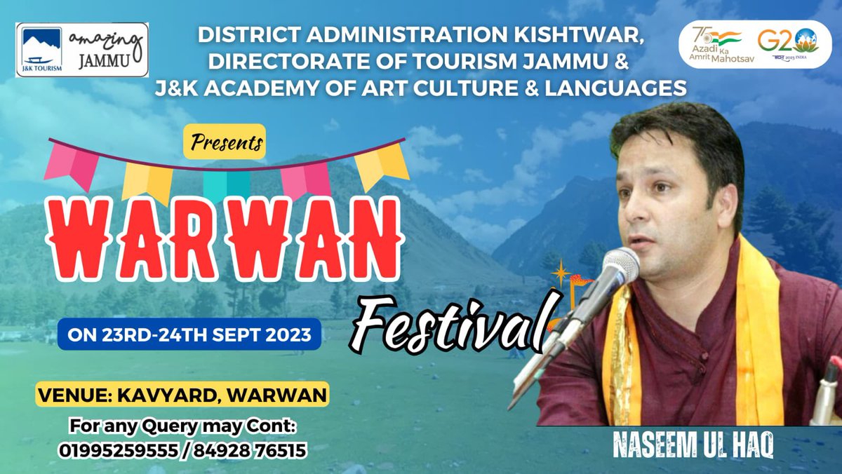 #WarwanFestival #Sep23-24 
Get ready for an unforgettable musical experience with the renowned singers
Kabul Bukhari 🎶
Naseem Ul Haq 🎶
Zulaikha Fareed 🎶
Don't miss out on the electrifying performance at the Warwan Festival. 
#MarkYourCalendars 
@KabulBukhari @xeeshan_KAS