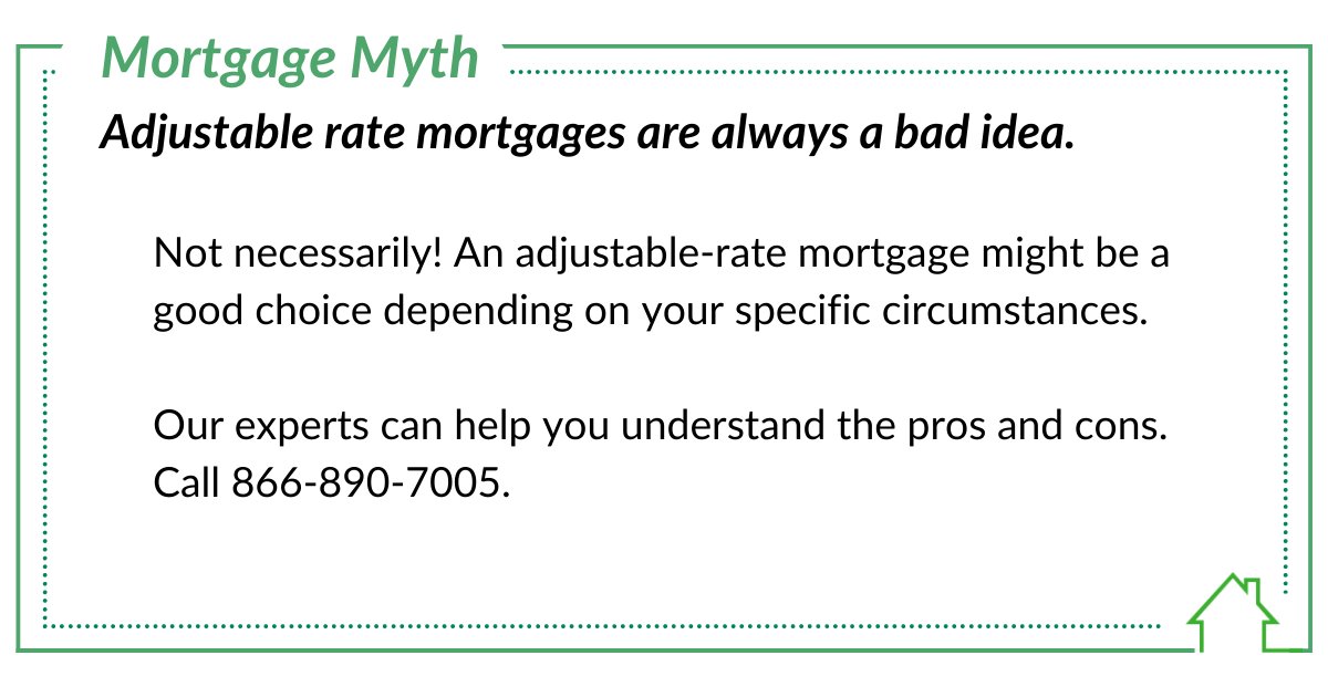 Mortgage Myth: Adjustable rate mortgages are always a bad idea. #AdjustableRateMortgages #FinancialFlexibility #ExpertOpinions
