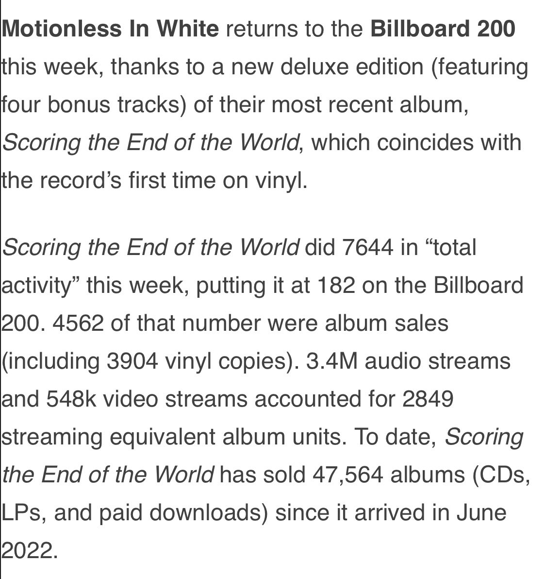 Thanks for putting STEOTW back on the Billboard 200. First time we’ve ever had an album appear twice! Really cool to see you enjoyed the deluxe edition and the vinyl this much.