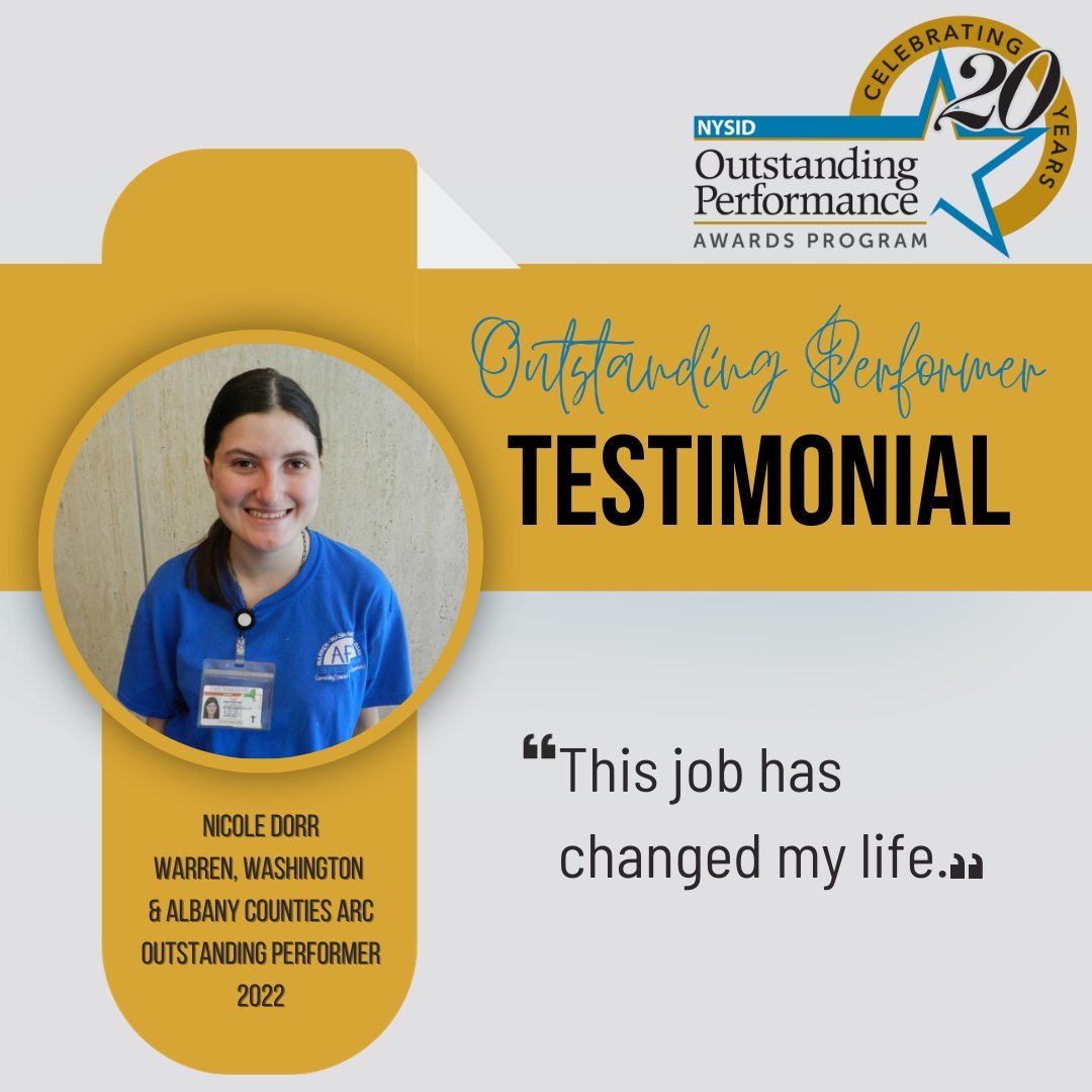 NYSIDSpeaks's tweet photo. We are officially ONE MONTH away from celebrating the 2023 class of Outstanding Performers!

This week's special edition of #TestimonialTuesday, where we look back on stories of employment excellence from the past two decades, features Nicole Dorr with Member Agency @TheWWAARC. https://t.co/GrmdAt7b2h