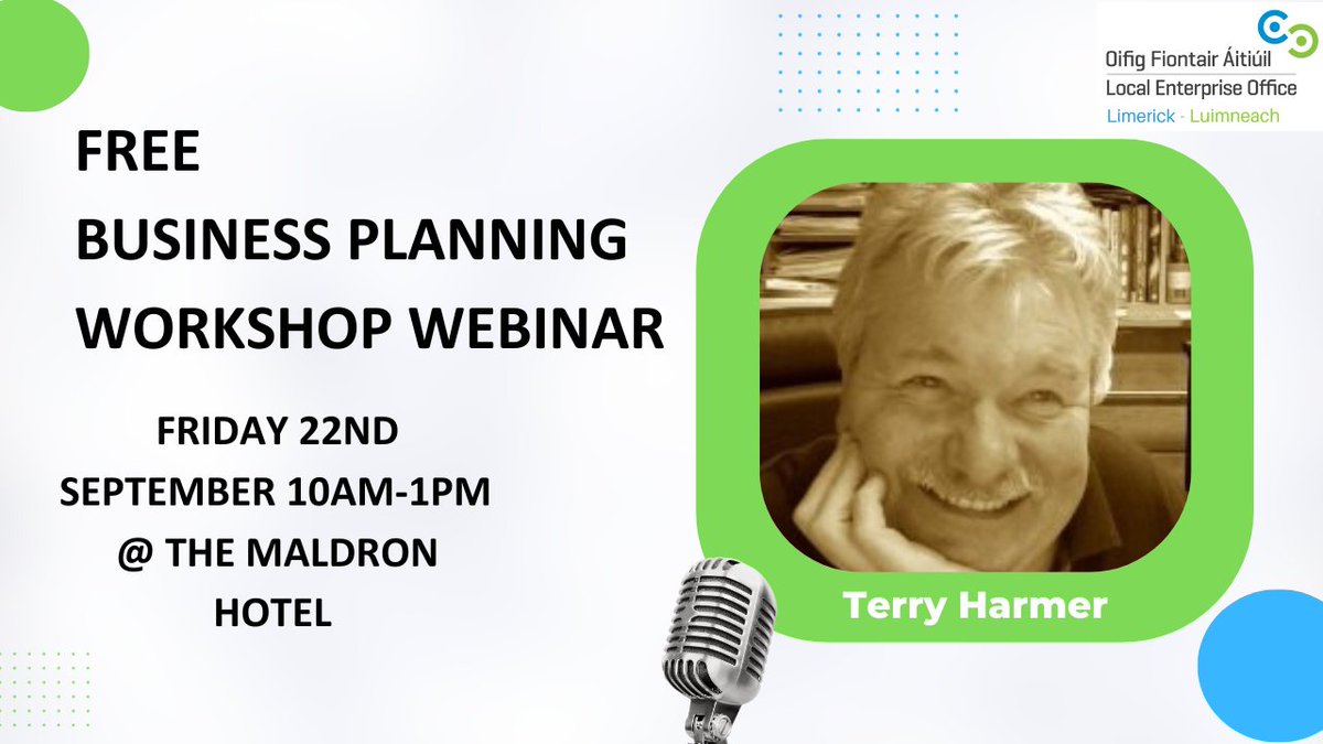 FREE. Learn how to Develop a Business Plan Facilitated by Terry Harmer. This short module on business planning takes the participants through the key areas essential to any business plan, and trains “how to” complete their own business plan. Book Here localenterprise.ie/!A4JWK1