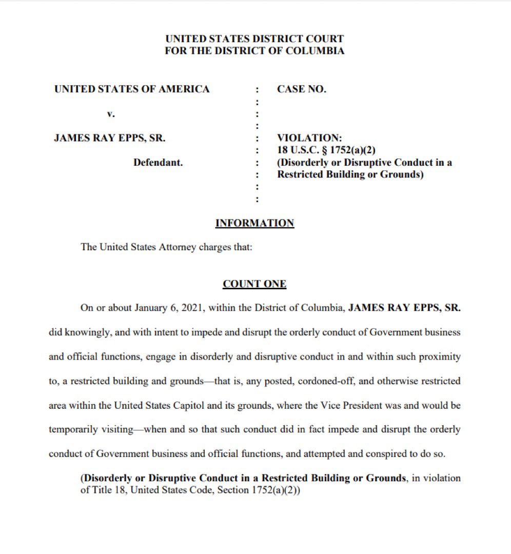 BREAKING Two and a half years late Ray Epps is charged with “disorderly conduct.” No “seditious conspiracy.” No “terrorist enhancement.” I wonder why? I think you know. #RayEpps