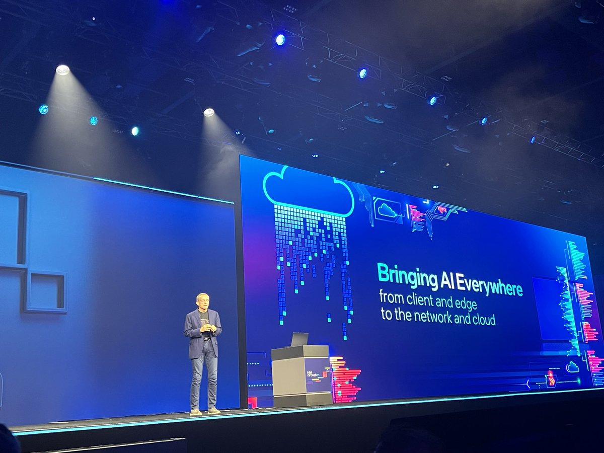 It’s showtime! #IntelInnovation with our CEO @PGelsinger kicking off with a high energy opening (including push-ups!). It’s the era of #AI and we’re bringing AI Everywhere