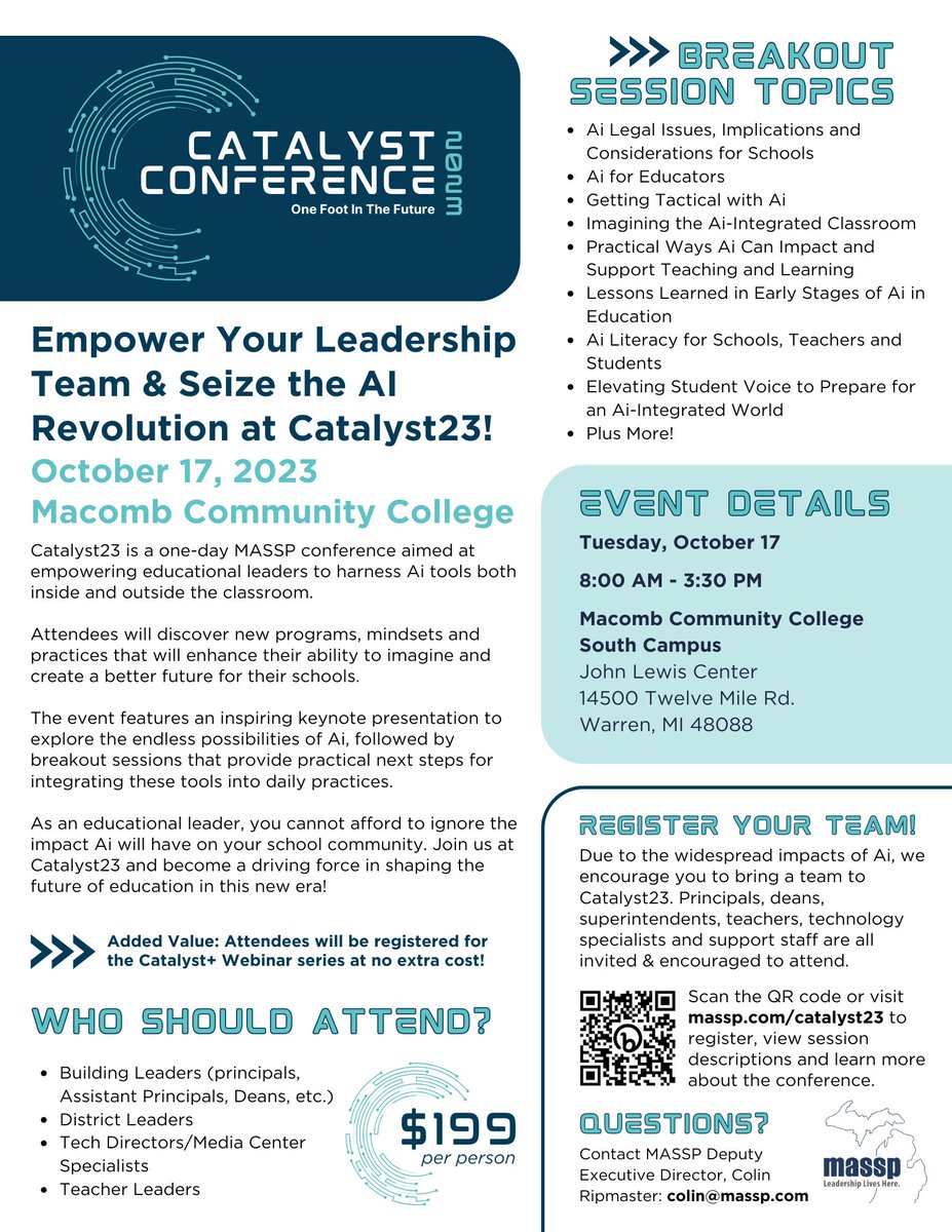Michigan Virtual is partnering with our friends <a href="/MASSP/">Michigan Principals</a> to support Catalyst23, a one-day conference to discover new AI tools and practices. Don't miss out on exploring the endless possibilities of AI and becoming a driving force in shaping the future of education! #Catalyst23