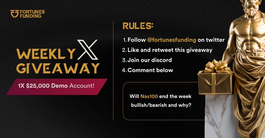 FortunesFunding's tweet photo. Participate in our Twitter Exclusive: $25,000 Demo Account Giveaway!⚡️

Share your predictions in the comments section, available only on Twitter.

Stay engaged as we unveil thrilling updates about the fortunate winner tomorrow. Make sure to stay connected and watch closely!💰🏆
