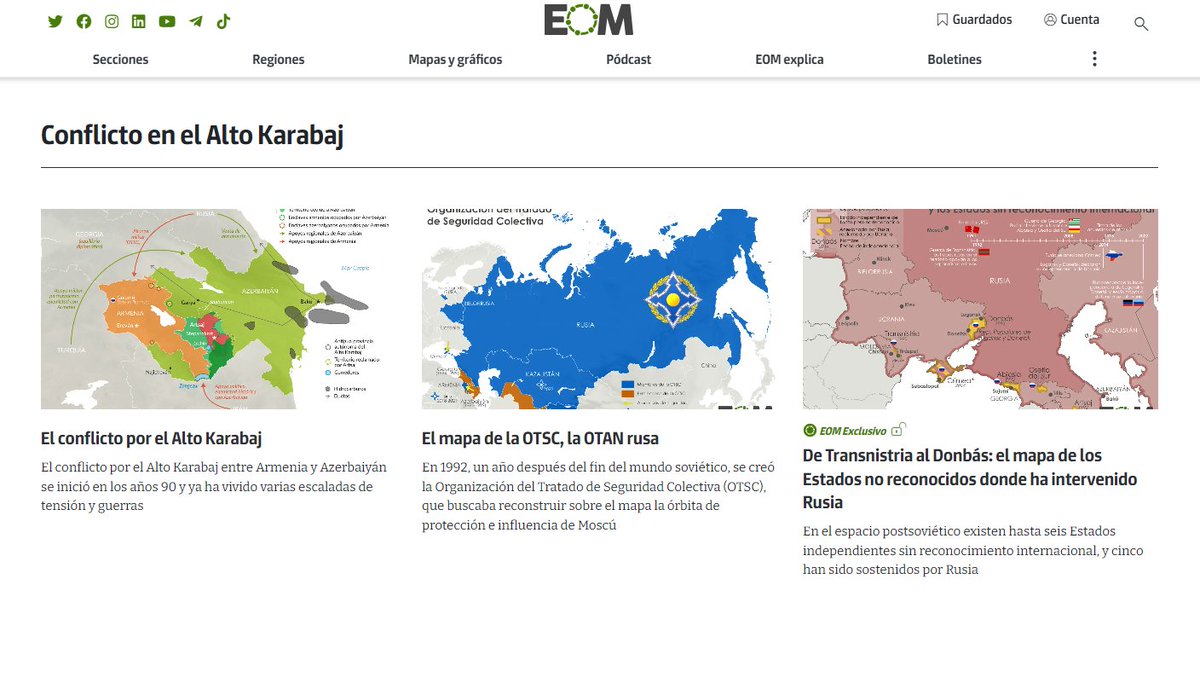 En la sección de cartografía de @elOrdenMundial hemos montado un bloque exprés para explicar lo que está pasando en el Alto Karabaj👇 De la caída de la URSS a la guerra de 2020, pasando por la fundación de la OTSC, la alianza militar encabezada por Rusia elordenmundial.com/mapas-y-grafic…