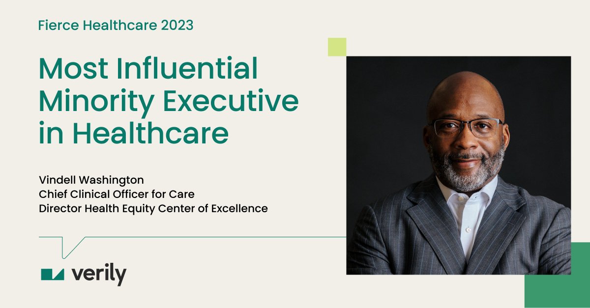 Honored to be recognized as one of @FierceHealthcare’s Most Influential Minority Executives in Healthcare.

I’m proud of the entire <a href="/Verily/">Verily</a> team’s commitment to reducing disparities in research and health care delivery.

fiercehealthcare.com/special-report…