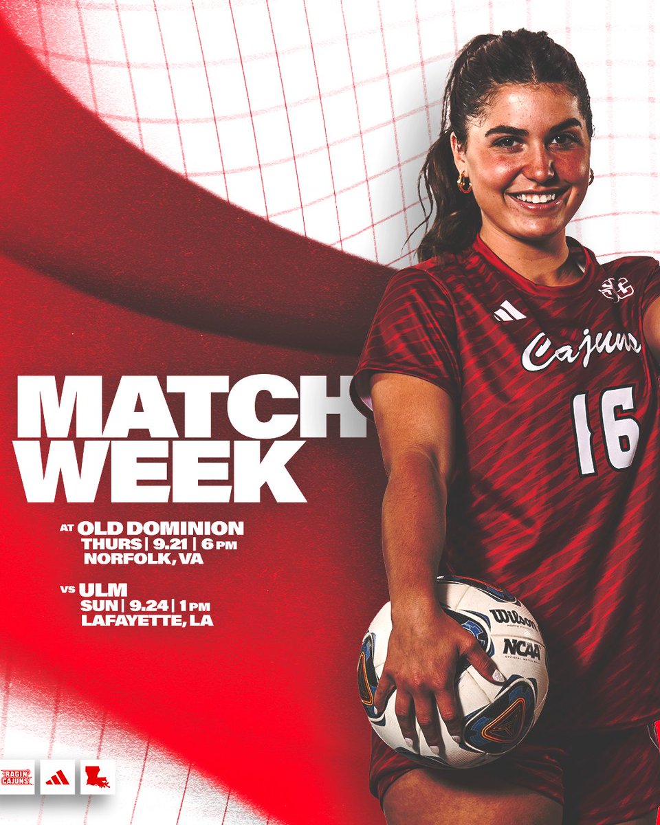 What's on the schedule this week 📅

9.21 - at Old Dominion
9.24 - vs. ULM 

#GeauxCajuns