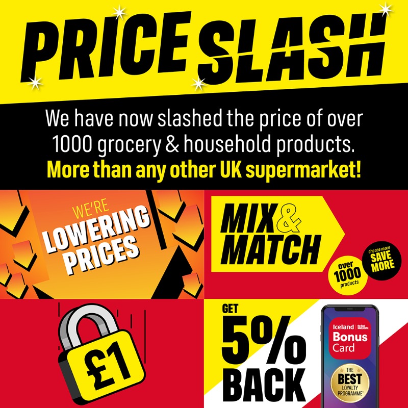 IcelandFoods's tweet image. Great value, when you need it most 🛒

#PriceSlash #LowPrices #MixAndMatch #Value #Save
