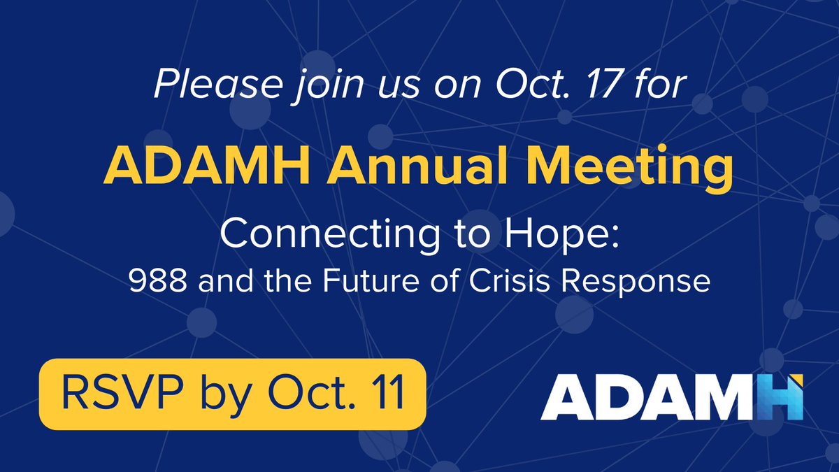 ADAMH Board of Franklin County (@adamhfranklin) on Twitter photo Registration is now open for our annual meeting. Join for insightful discussions on 988 and mobile crisis response.
Details here: adamhfranklin.org/2023-annual-me… Registration is now open for our annual meeting. Join for insightful discussions on 988 and mobile crisis response.
Details here: adamhfranklin.org/2023-annual-me…