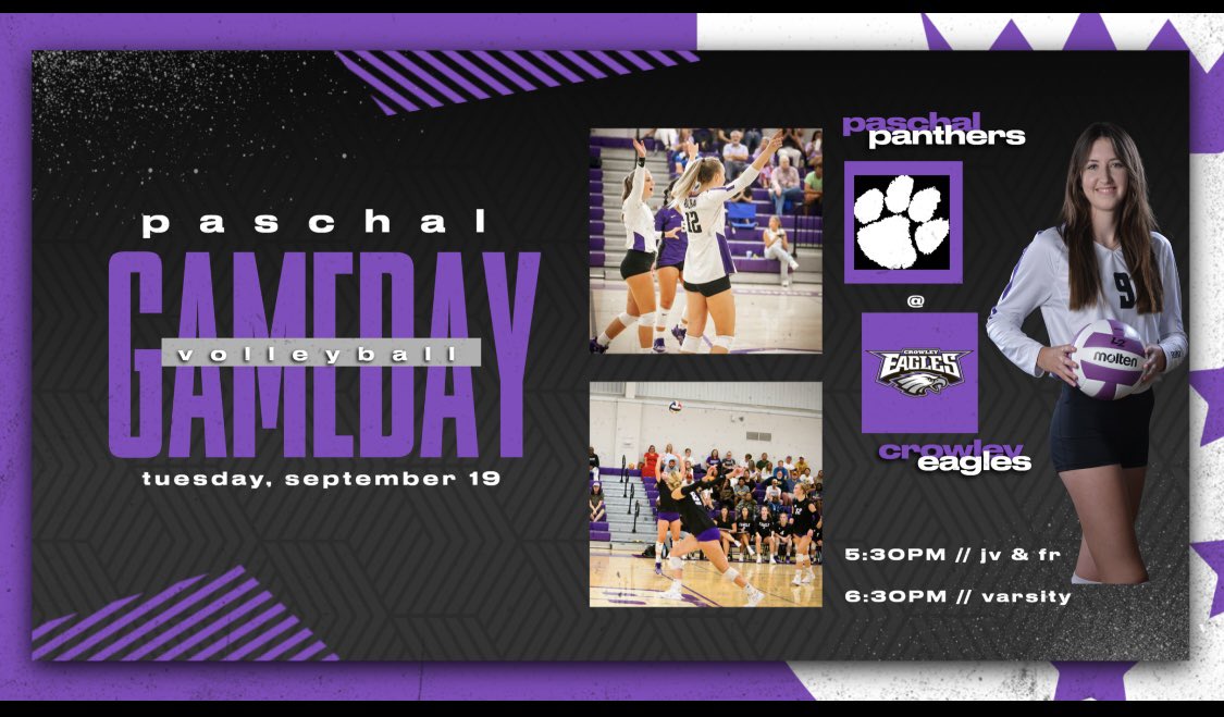 PHS Volleyball (@phsvbfno) on Twitter photo 🚨3-6A GAMEDAY!!🚨
📢 Paschal @ Crowley
📍@ Crowley HS
⏰ 5:30 JV & FR // 6:30 VAR
#GoPanthers #PVB #TEAM 🐾
<a href="/Gosset41/">Brian Gosset</a> #txhsvb 🚨3-6A GAMEDAY!!🚨
📢 Paschal @ Crowley
📍@ Crowley HS
⏰ 5:30 JV & FR // 6:30 VAR
#GoPanthers #PVB #TEAM 🐾
<a href="/Gosset41/">Brian Gosset</a> #txhsvb
