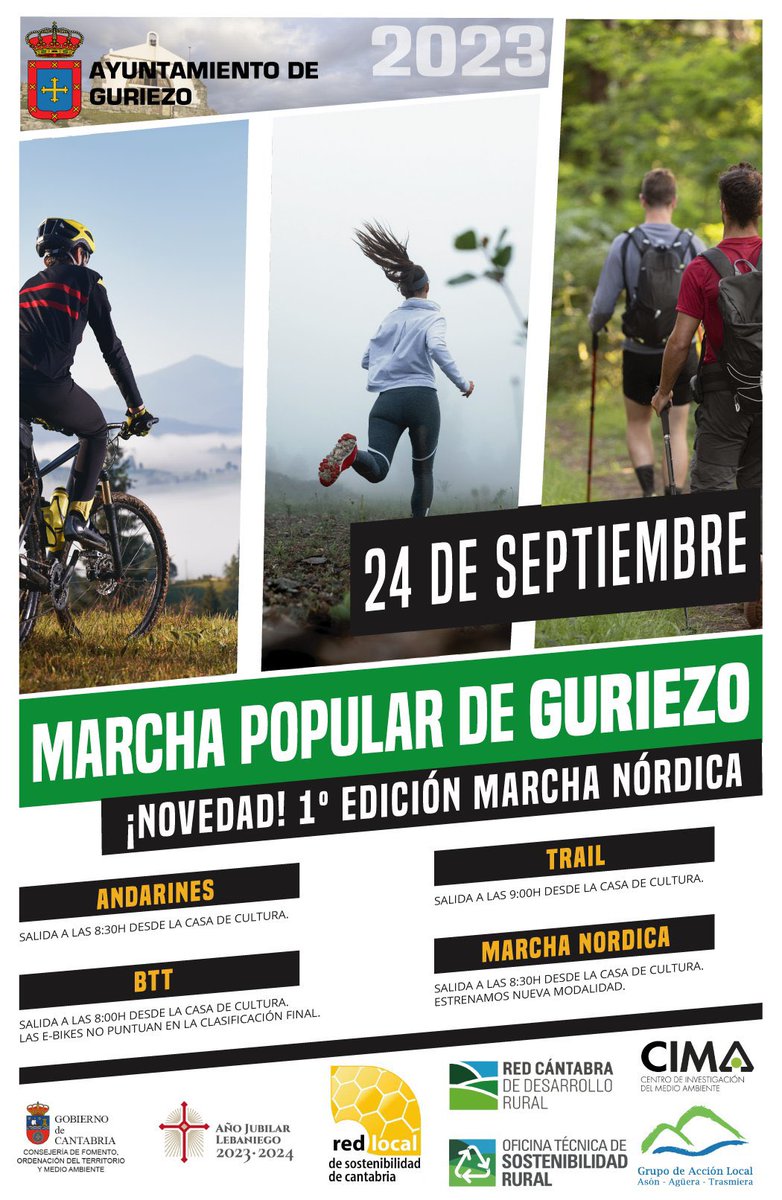 👟 Ya queda menos para el Trail y marcha popular de #Guriezo, que el domingo 24 volverá a recorrer un valle singular.
♻️  En esta edición de incorporan medidas sostenibles de la mano de <a href="/Cantabria_Rural/">Red Desarrollo Rural</a> en el marco de la Red Local de #Sostenibilidad 🇵🇱
ℹ️  aytoguriezo.es/marcha-popular…